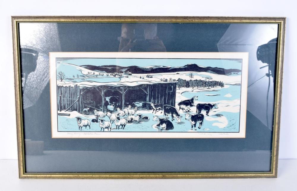 Herbert Ogden Waters comparable auction result: herbert ogden waters 1903 1996 framed limited edition 24 36 woodblock print february morning appalachian farm 18 x 42cm