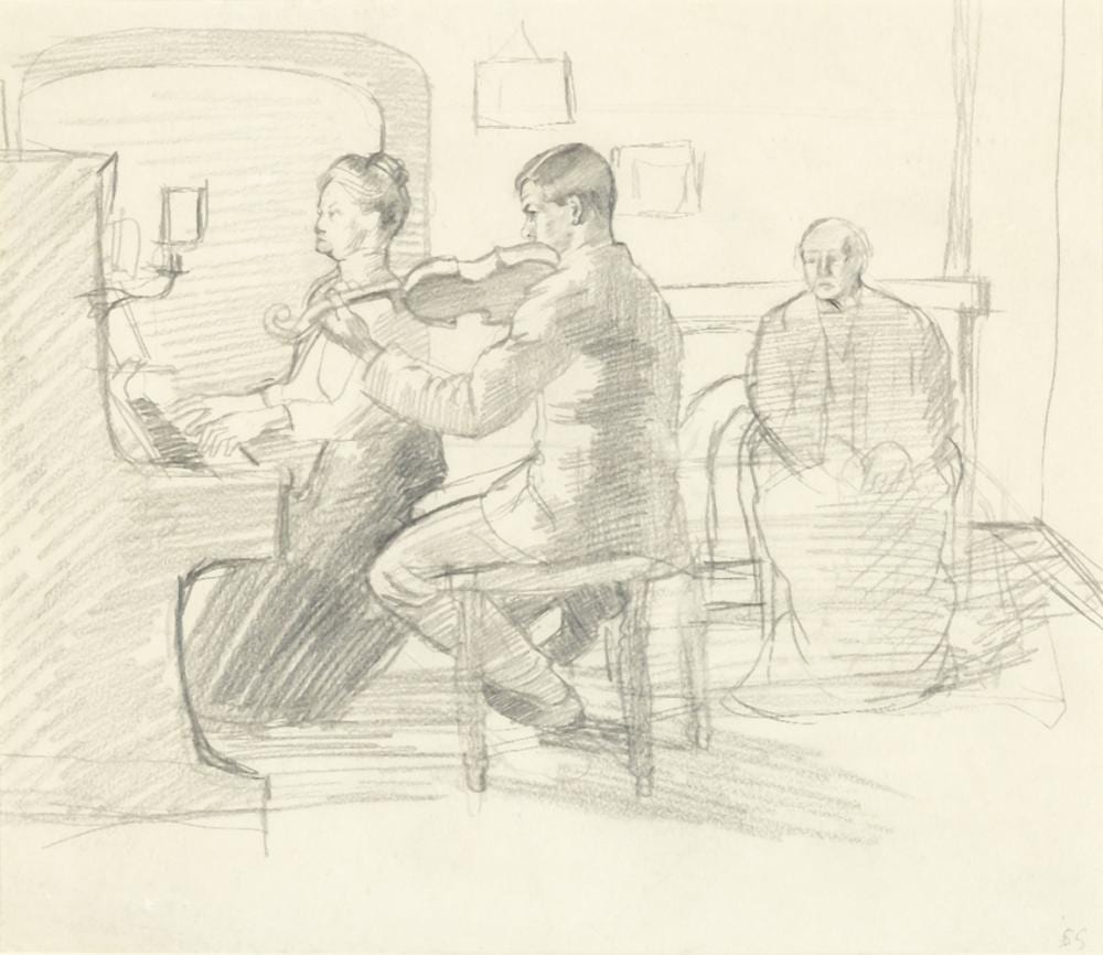 Dora Carrington comparable auction result: dora carrington british 1893 1932 teddy carrington at the violin a study of the artist s family executed circa 1910 1913