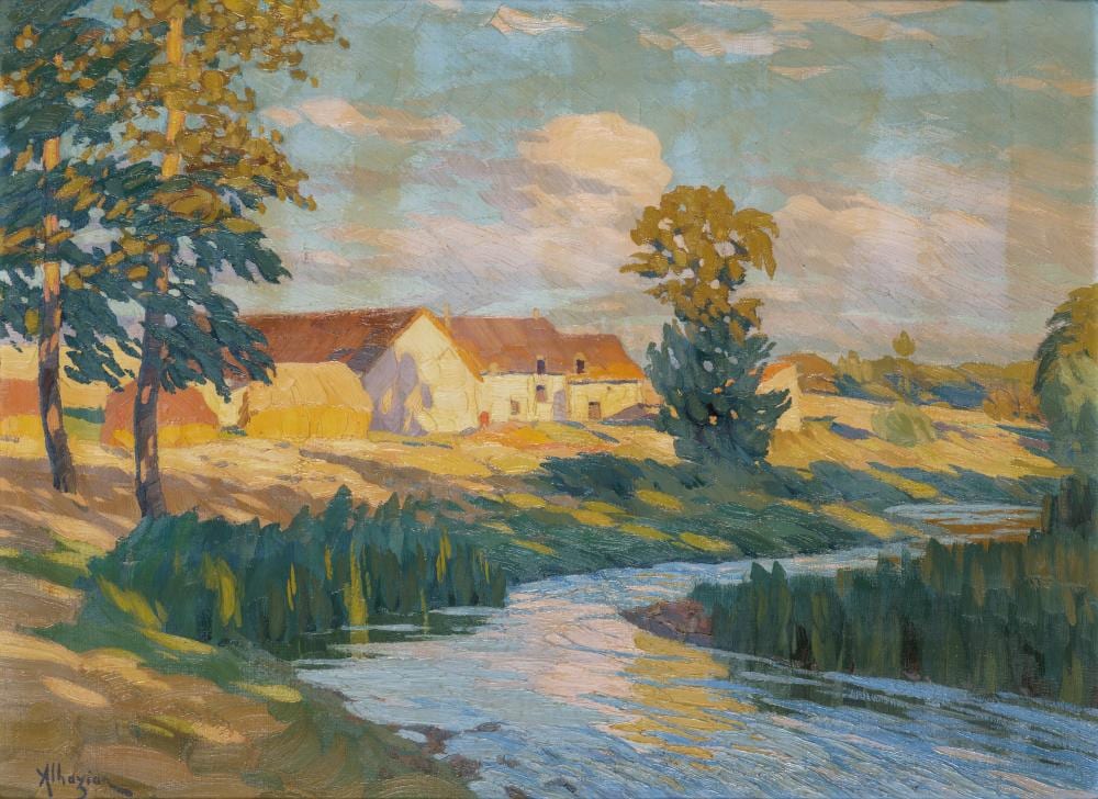 Ohannès Alhazian comparable auction result: ohann s alhazian 1881 1958 ferme au bord d un cours d eau