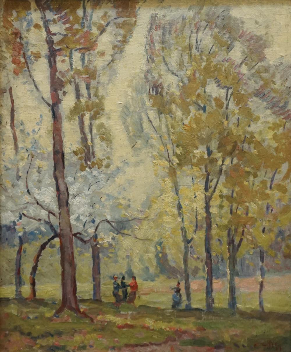 Edgar Hewitt Nye comparable auction result: edgar hewitt nye american 1879 1943 among the trees oil on panel frame 20 x 17 in 50 8 x 43 2 cm