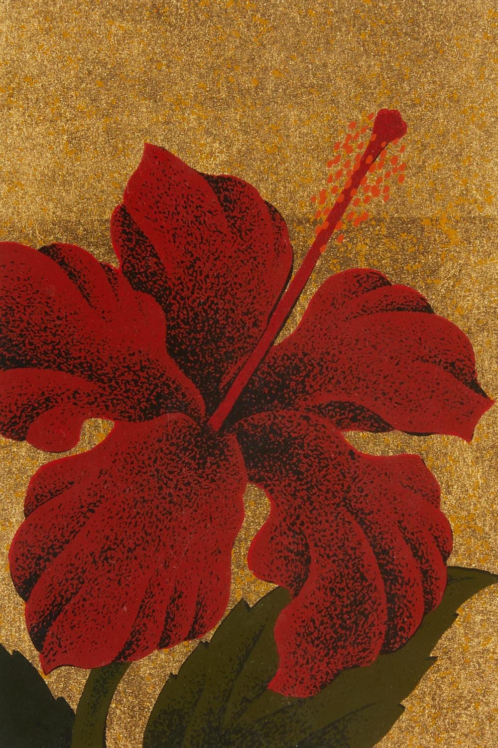 Hajime Namiki comparable auction result: hajime namiki hibiscus woodblock print