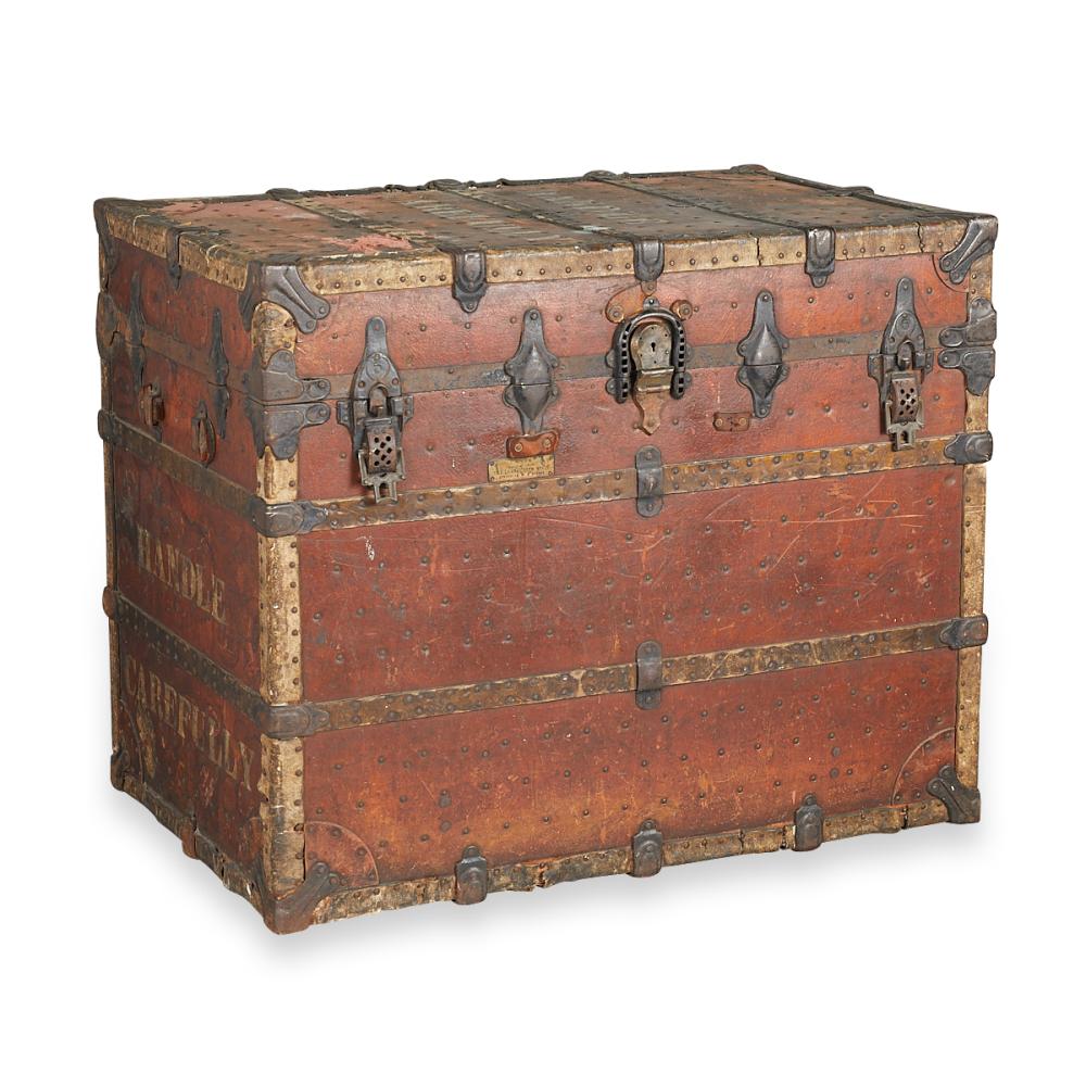 Antique Leatheroid Travel Steamer Trunk sold by Revere Auctions, lot 668 — auction record photograph