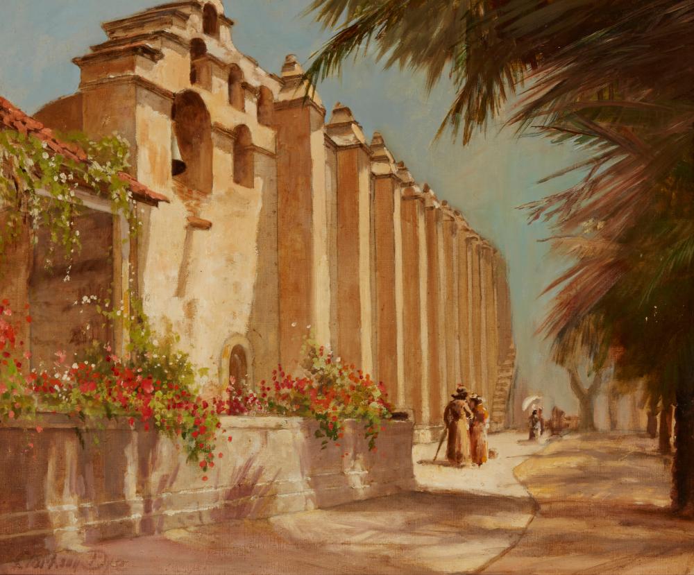 Clarkson Dye comparable auction result: clarkson dye 1869 1955 san gabriel mission oil on canvas 20 h x 24 w