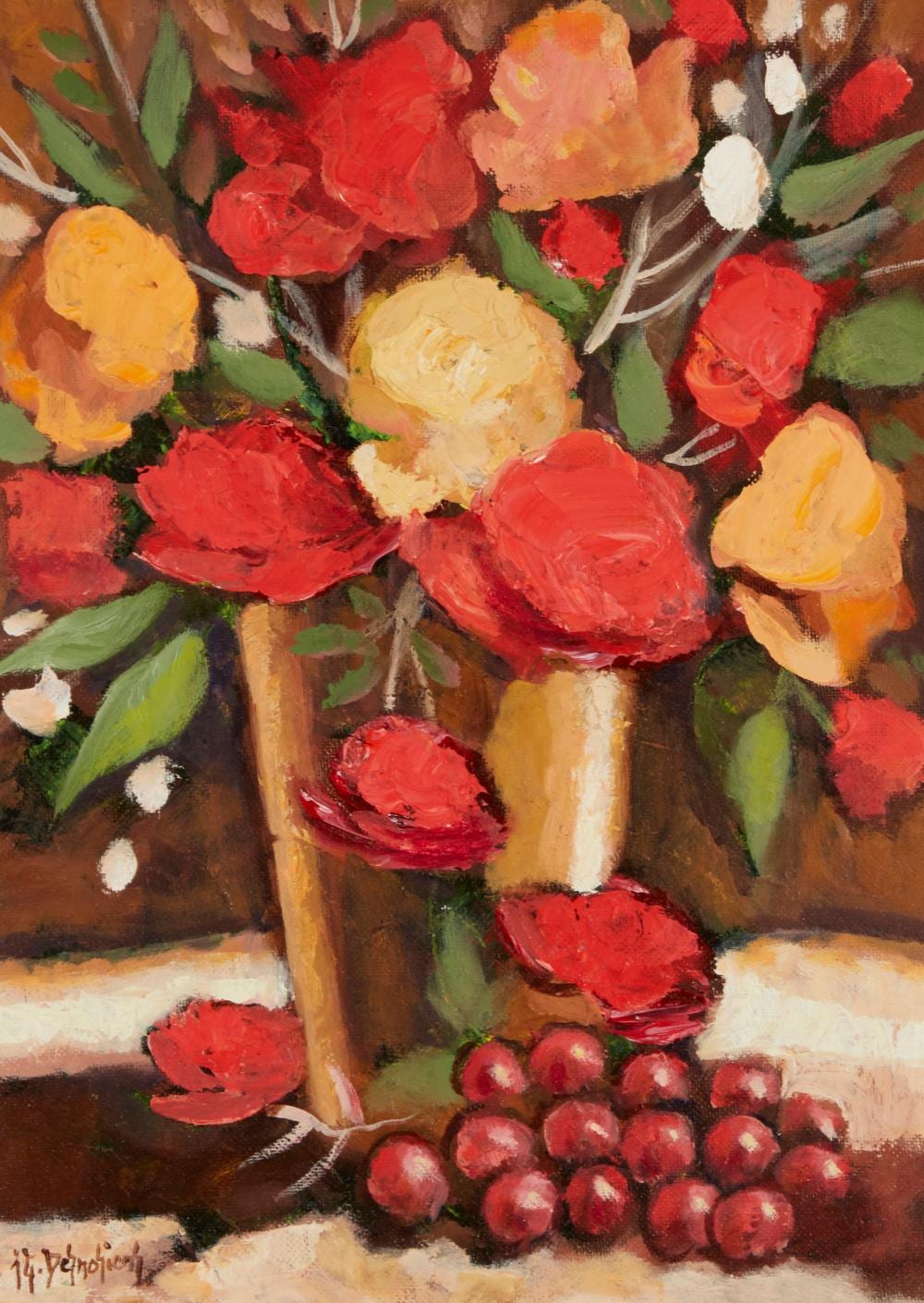 Jean-Guy Desrosiers comparable auction result: jean guy desrosiers b 1934 un simple bouquet oil on canvas board 14 h x 10 w