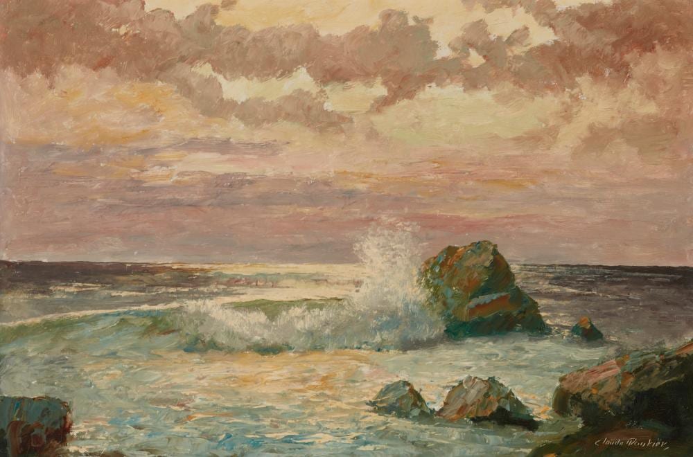 Claude Montier comparable auction result: claude montier b 1900 ocean rock oil on canvas 24 h x 36 w