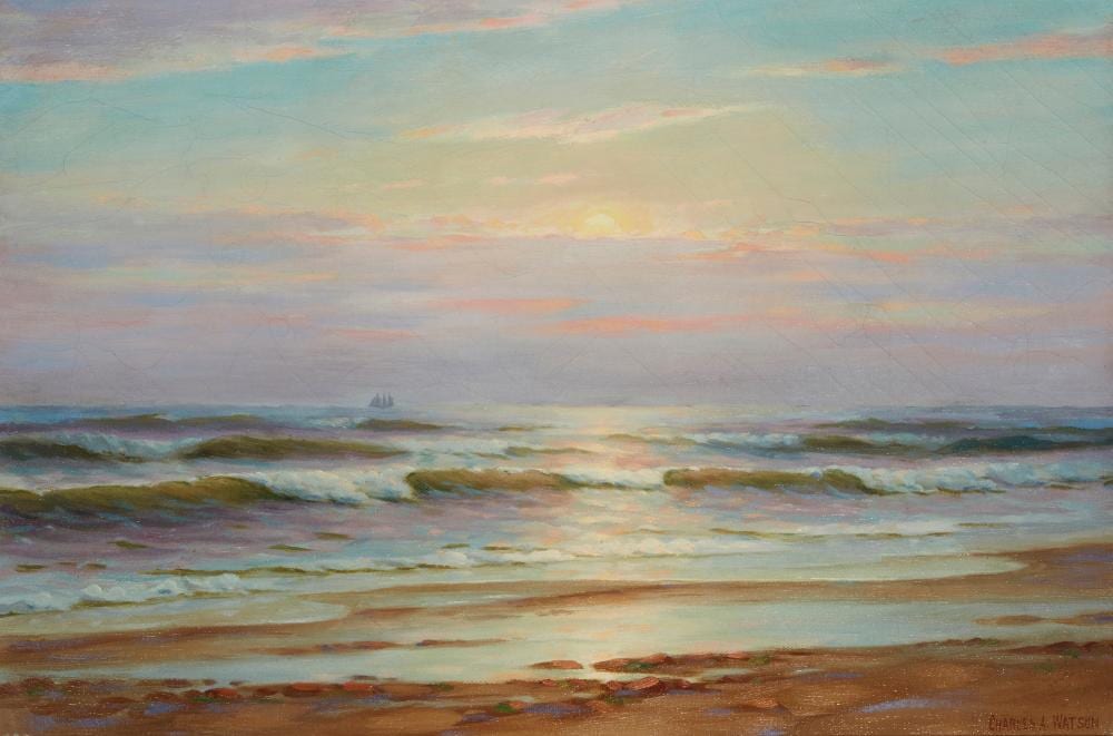 Charles A. Watson comparable auction result: charles a watson 1857 1923 off the virginia coast oil on canvas 16 h x 24 w
