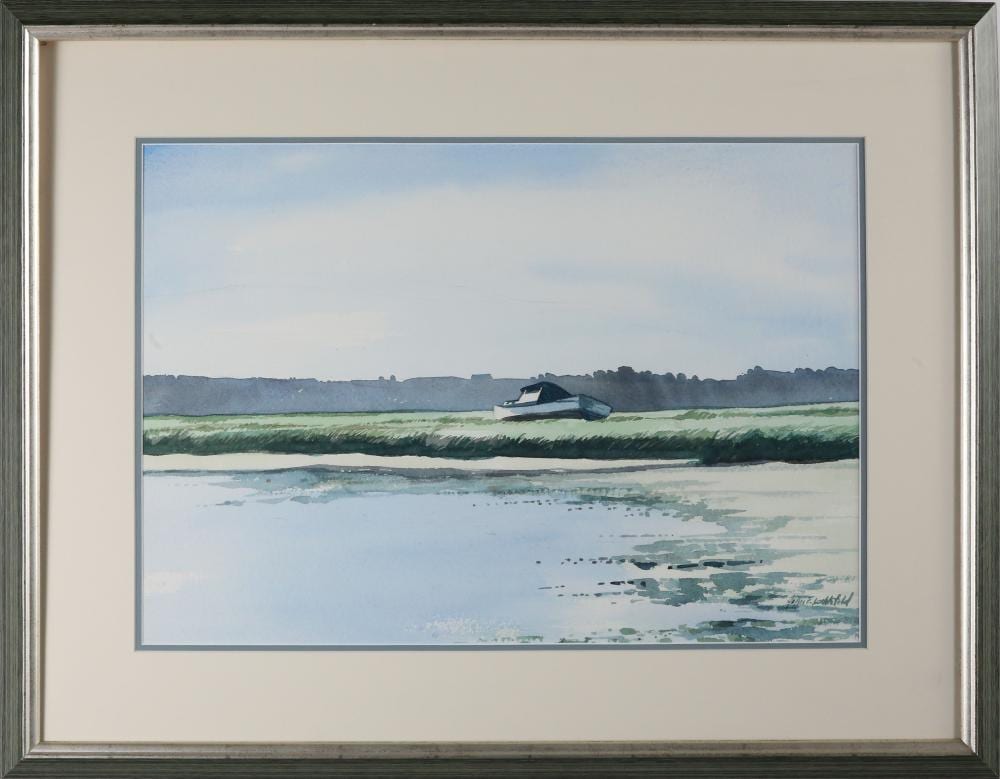 John F. Lochtefeld comparable auction result: john f lochtefeld watercolor on paper beached fishing boat