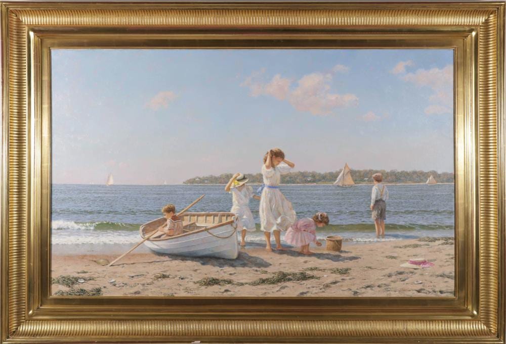 Richard Loud comparable auction result: richard loud oil on canvas beach scene with children at play