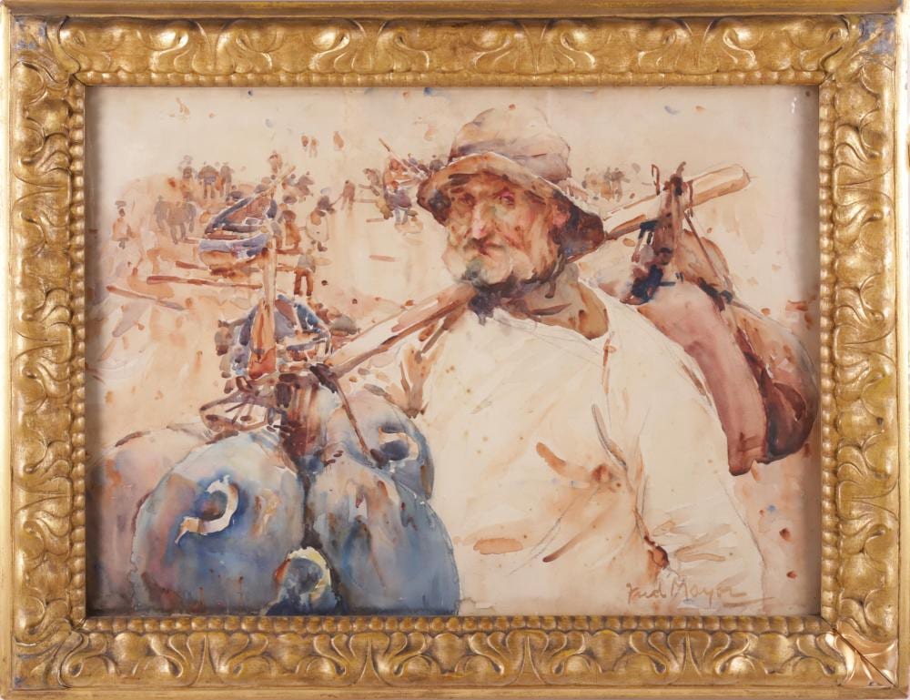Fred Mayor comparable auction result: fred mayor watercolor and pencil on paper portrait of a fisherman