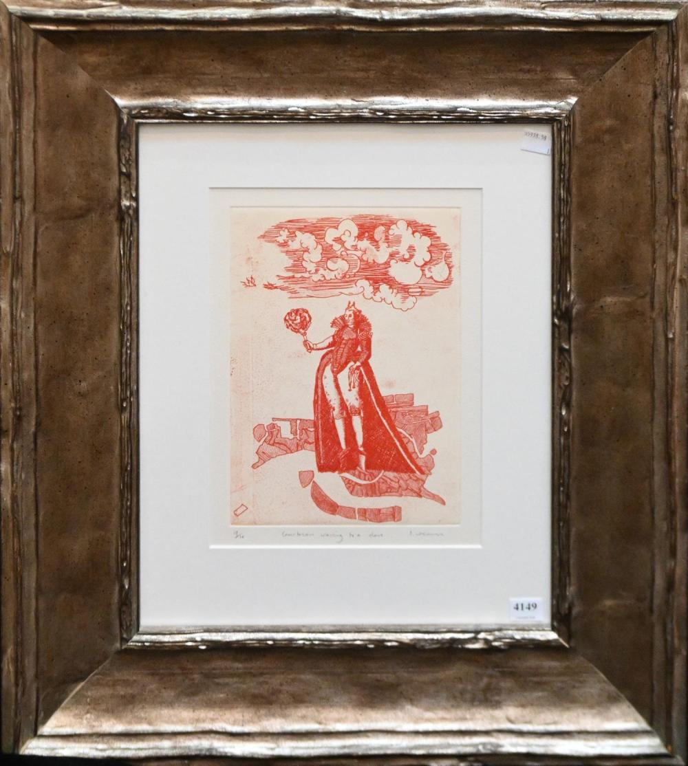 Louise Weaver comparable auction result: louise weaver courtesan waving to a dove etching ed 9 10 25 5 x 17 5cm frame size 61 x 52cm