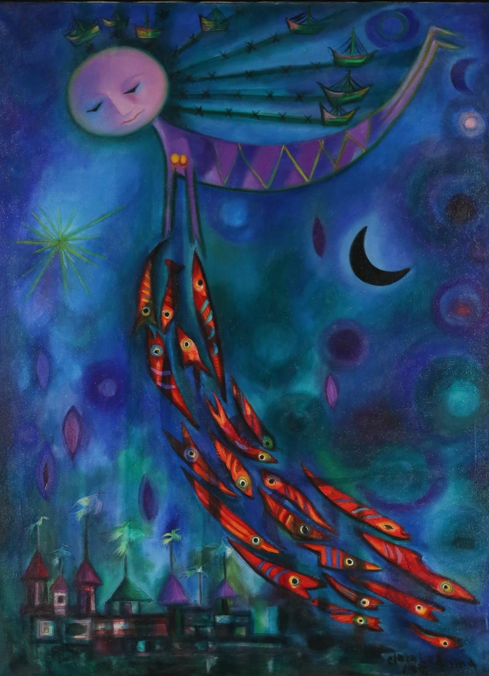 Clara Ledesma comparable auction result: clara ledesma oil on canvas figure with fish