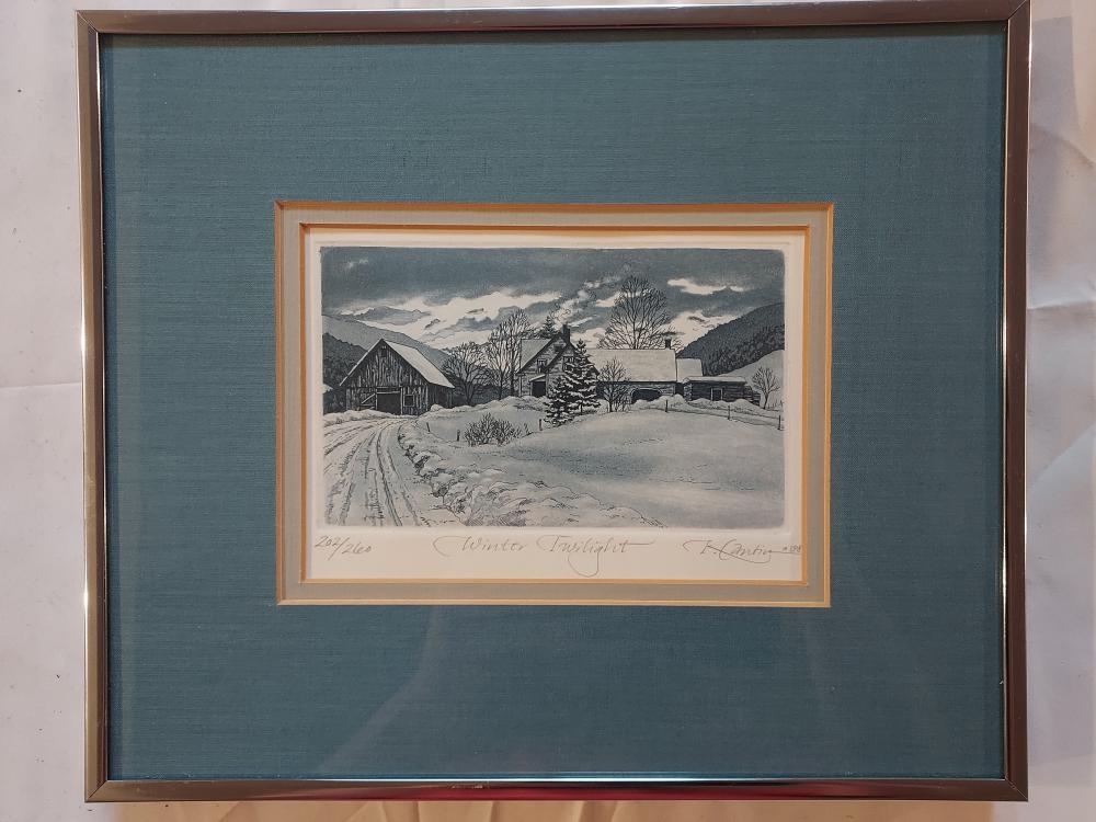Kathleen Cantin comparable auction result: kathleen cantin etching winter twilight signed