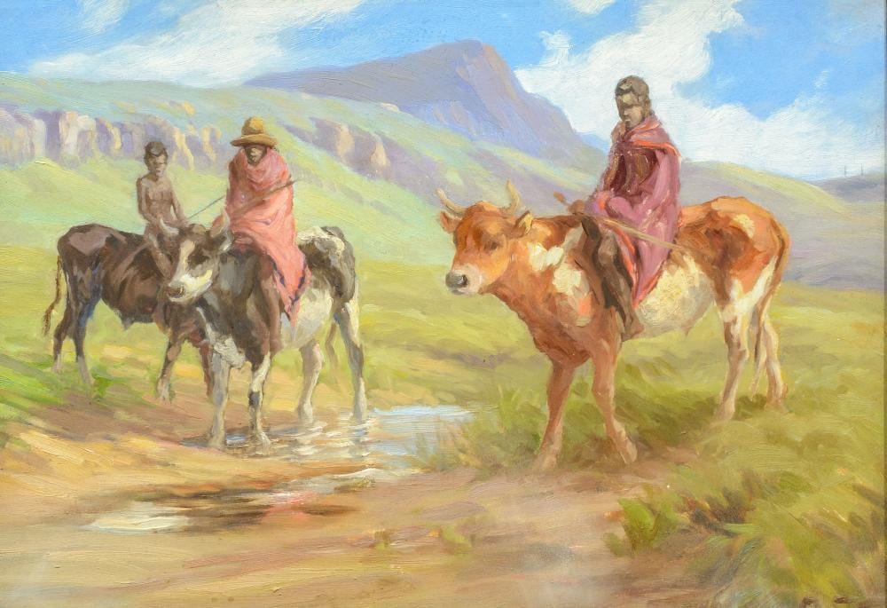 Allerley Glossop comparable auction result: allerley glossop sa 1870 1955 oil basotho cattle herders signed with initials 24 x 34