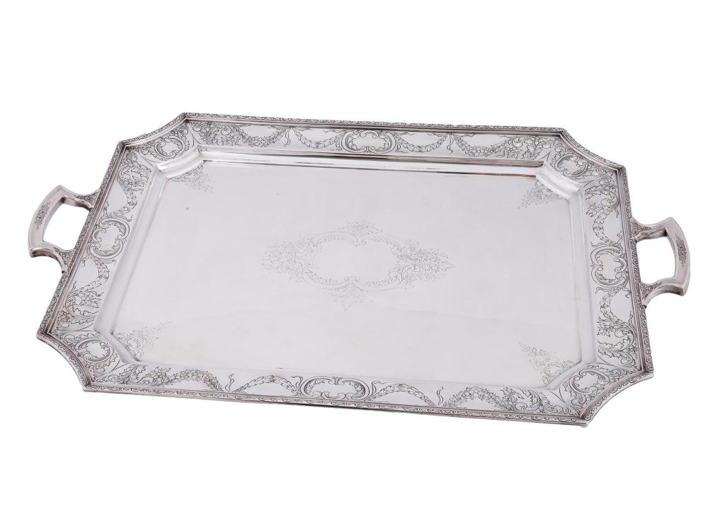 LARGE ANTIQUE GORHAM STERLING SILVER SERVING TRAY sold by Antique Arena Inc, lot 198 — auction record photograph