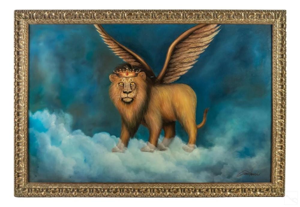 Gardani comparable auction result: gardani crowned and winged lion in a cloudy sky