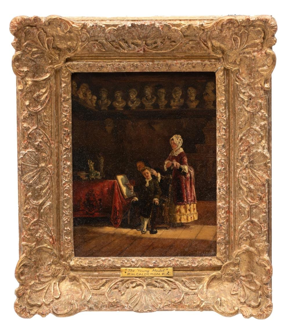 philip hermogenes calderon british 1833 1898 oil on canvas the young model h 16 w 13 · DuMouchelles · 2023-07-28 Philip Hermogenes Calderon comparable auction result: philip hermogenes calderon british 1833 1898 oil on canvas the young model h 16 w 13