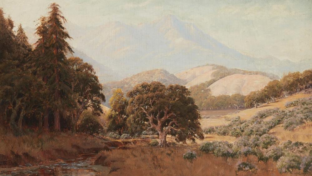 Jack Wisby comparable auction result: jack wisby 1869 1940 redwoods cal oak 1919 oil on canvasboard 11 h x 19 75 w