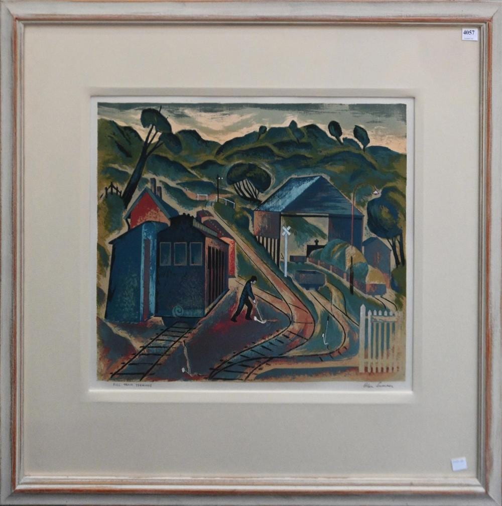 Alan Sumner comparable auction result: alan sumner hill train terminus screenprint signed lower right 41 x 50cm frame size 75 x 82cm