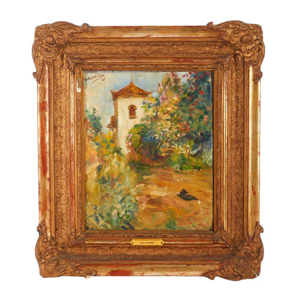 Tulio Victorino comparable auction result: a landscape with buildings and dog