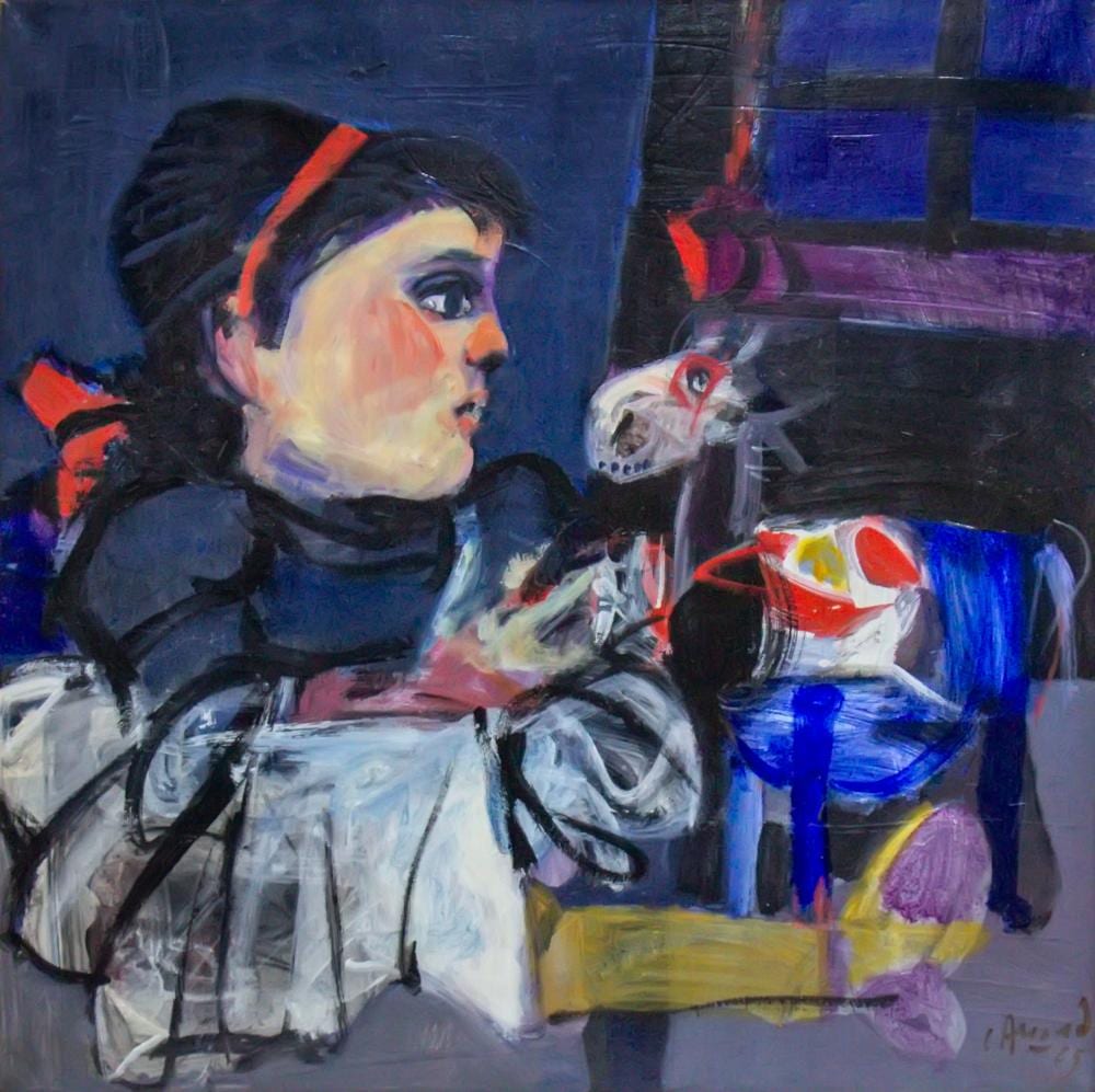Carlos Alonso comparable auction result: carlos alonso argentinian b 1929 a girl and a toy horse oil on canvas