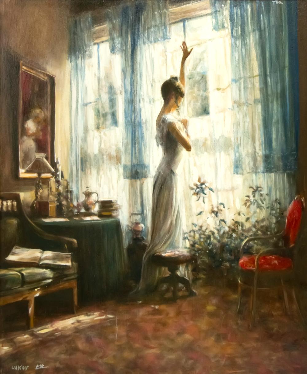 Yoram Lukov comparable auction result: yoram lukov b 1940 woman looks out the window oil on canvas