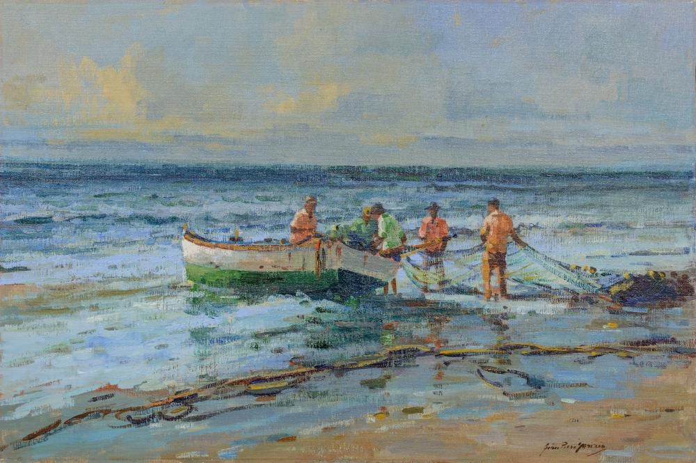 Gian Piero Garizio comparable auction result: gian piero garizio sa born 1931 oil fishermen signed 50 x 76 unframed