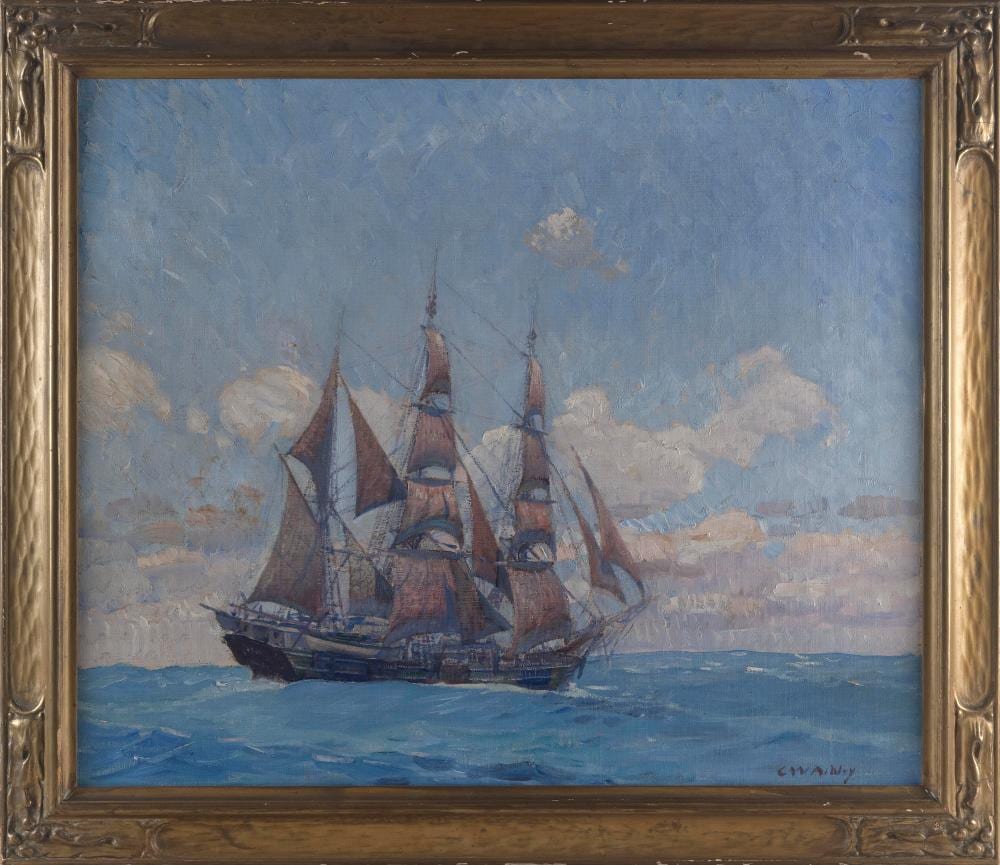Clifford Warren Ashley comparable auction result: clifford warren ashley massachusetts 1881 1947 portrait of the barque wanderer under full sail oil on canvas 25 x 30 framed 30 x 35
