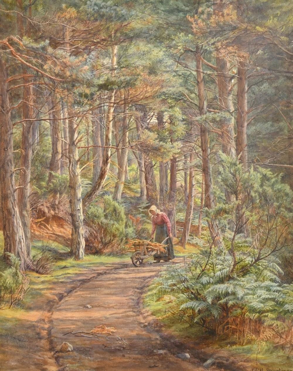 Edith Martineau comparable auction result: edith martineau 1842 1909 a female figure with a wheelbarrow on a woodland track watercolour signed 18