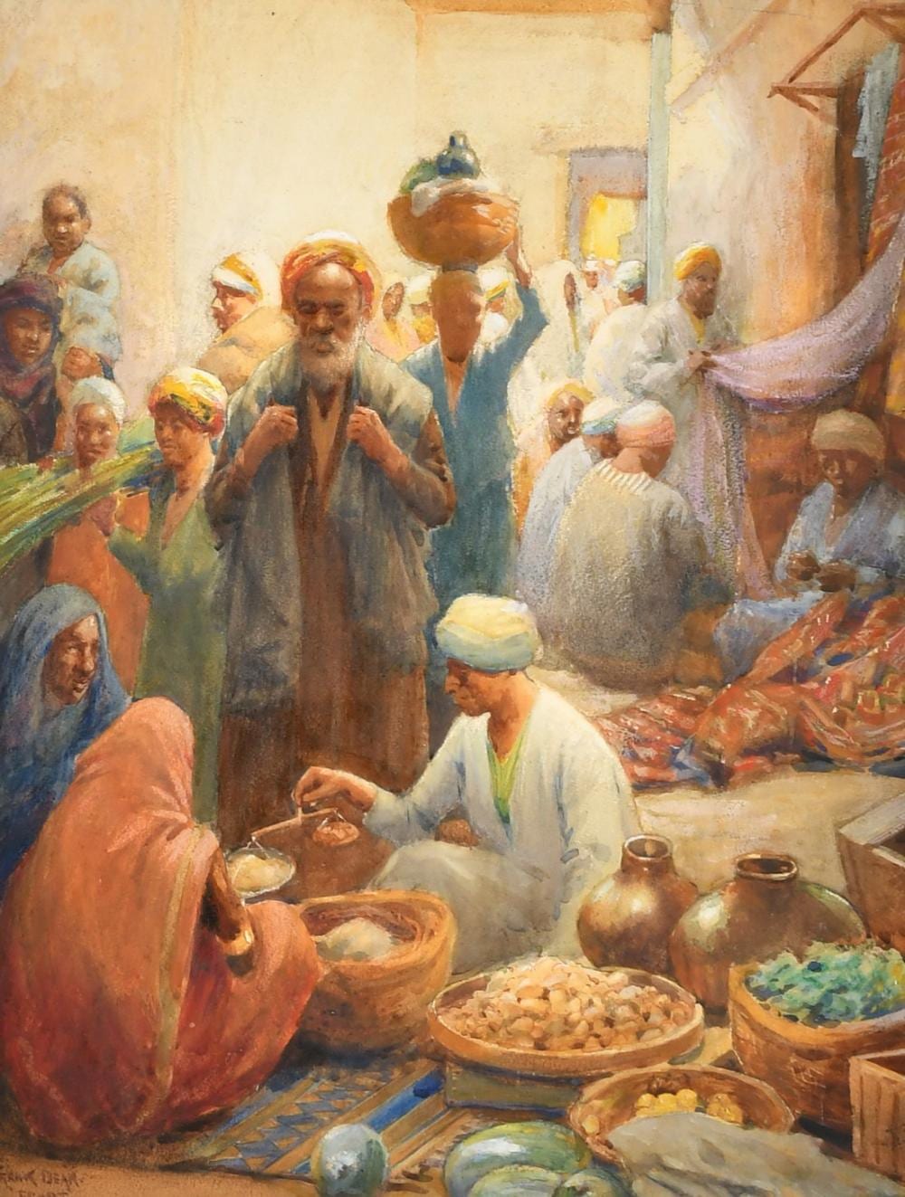 Frank Dean comparable auction result: frank dean 1865 c 1907 british egypt a busy market scene watercolour heightened with gouache signed an