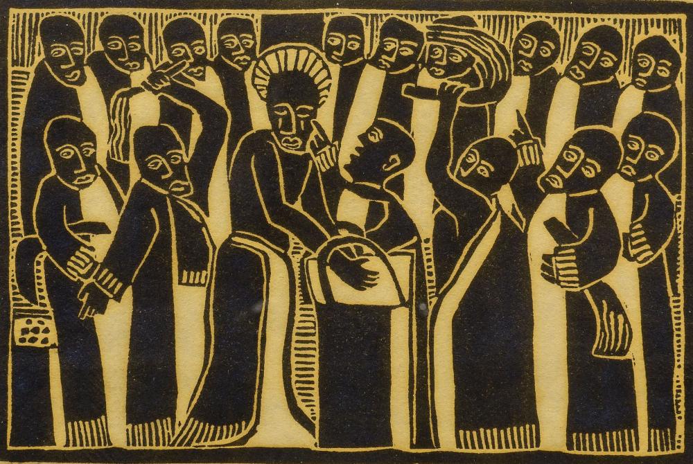 Azaria Mbatha comparable auction result: azaria mbatha sa 1941 2018 linocut religious scene signed numbered 47 100 in pencil 19 x 26 sheet size
