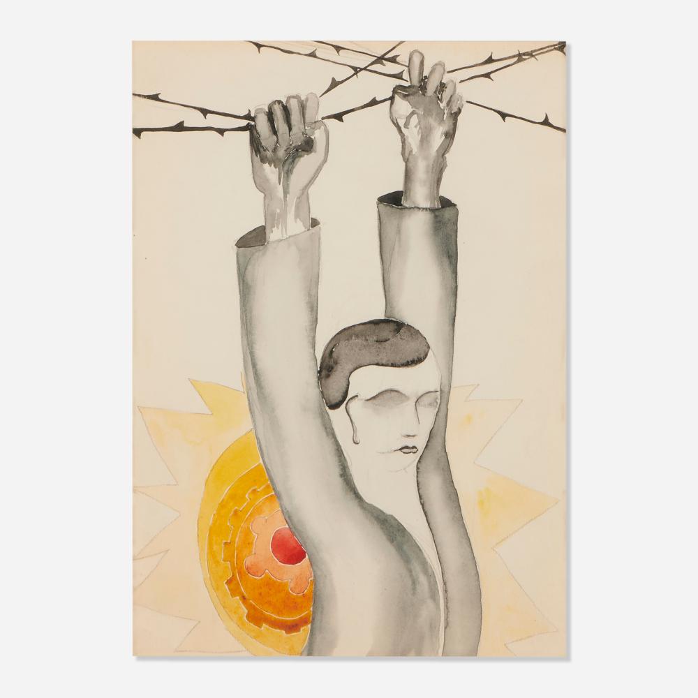 Karl Gasslander comparable auction result: karl gasslander man hanging onto barbed wire