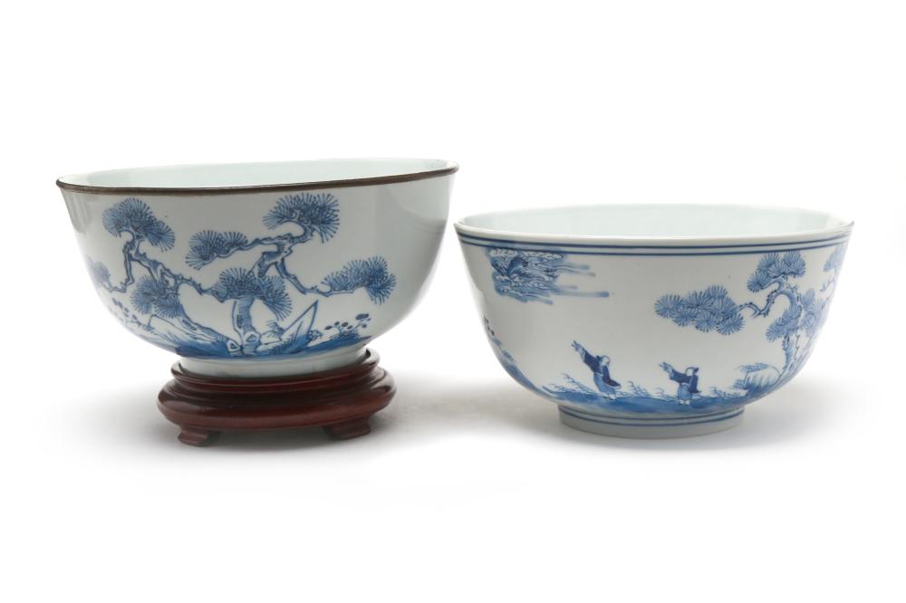 A pair of blue and white porcelain bowl painted with old man fishing under the pine trees sold by RCB Auctions, lot 214 — auction record photograph
