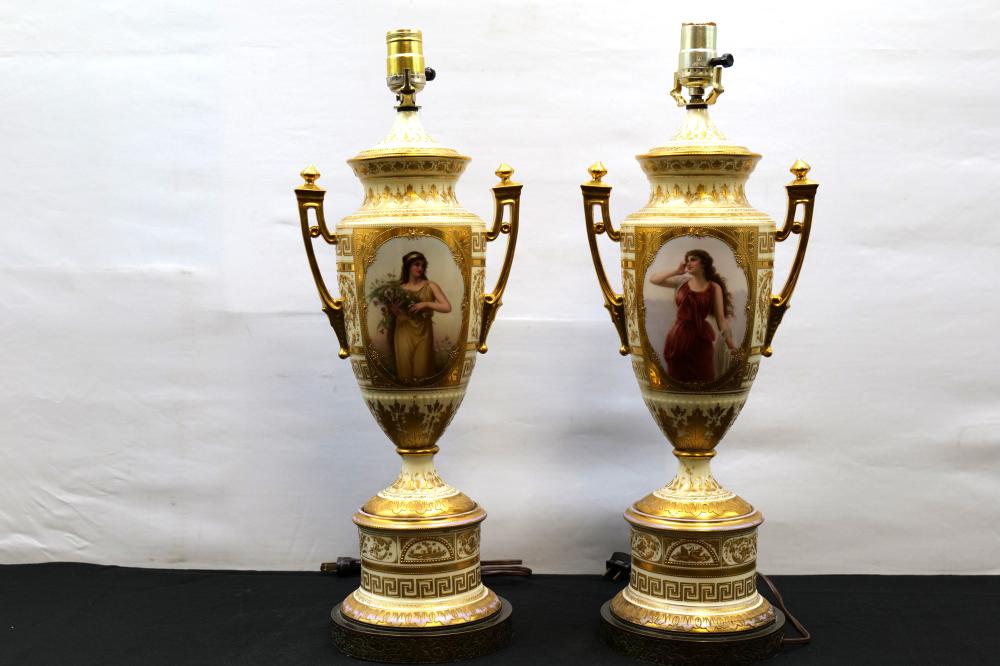 Pair of 19th Century Portrait Urn Lamps sold by Bodnar's Auction Sales, lot 79 — auction record photograph