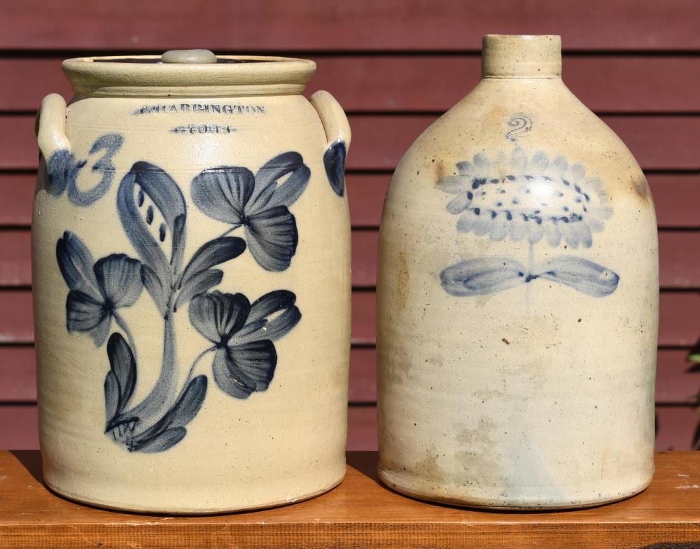 F. HARRINGTON LYONS 3 GALLON CROCK AND 2 GALLON JUG. sold by William Smith Auctions, lot 151 — auction record photograph