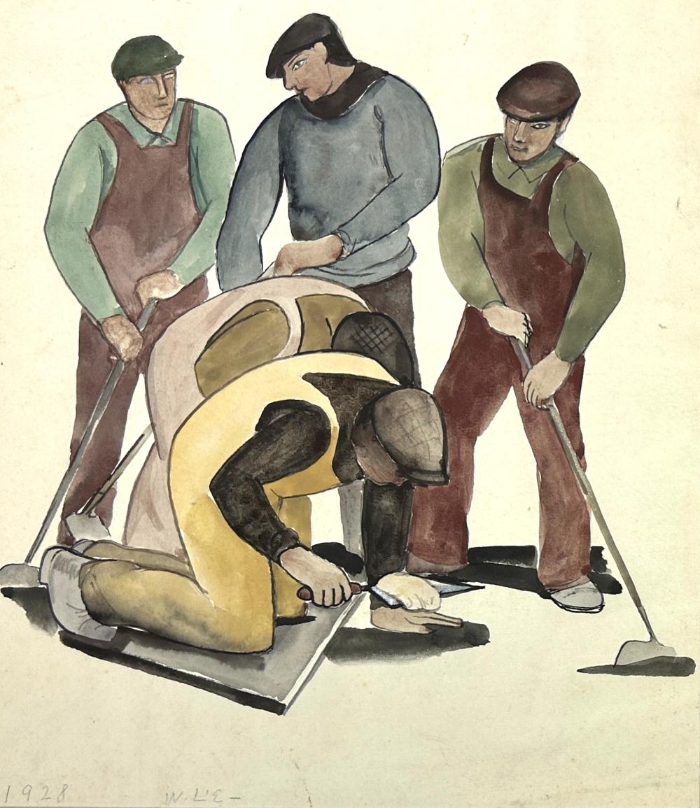 william l engle 1884 1957 cement workers 1928 watercolor 15 x 13 sight 19 1 4 x 17 framed · Bakker Auctions · 2023-08-05 William L'Engle comparable auction result: william l engle 1884 1957 cement workers 1928 watercolor 15 x 13 sight 19 1 4 x 17 framed