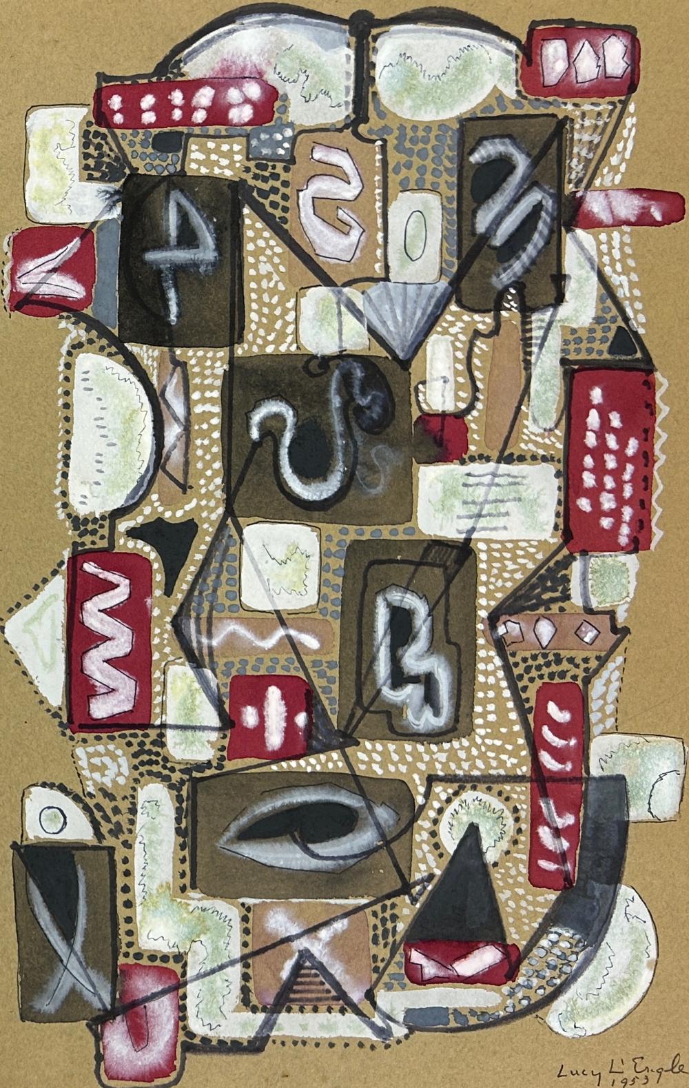 Lucy L'Engle comparable auction result: lucy l engle 1889 1978 black and red 1953 watercolor and mixed media 17 x 11 sight 24 x 18 framed