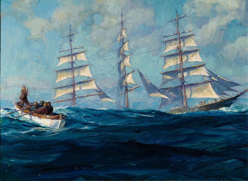 Andrew Winter comparable auction result: andrew winter am 1893 1958 man overboard oil on panel framed