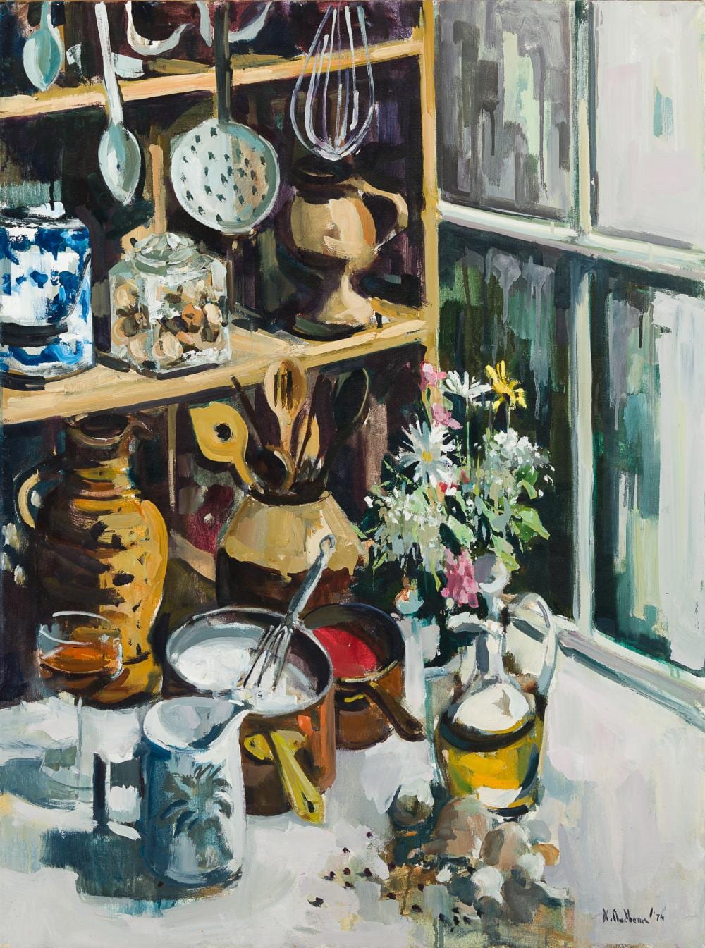 Alfred Chadbourn comparable auction result: alfred chadbourn am 1921 1998 kitchen larder with flowers 1974 oil on canvas framed