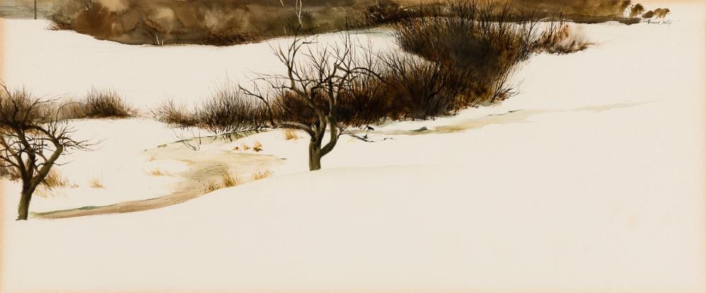 Thomas Crotty comparable auction result: thomas crotty am 1934 2015 winter rain watercolor on paper framed under glass