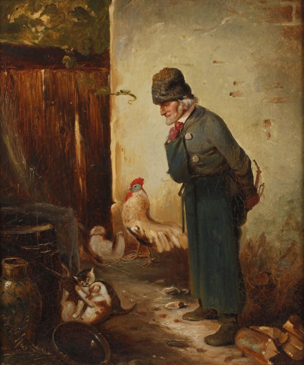 Meno Mühlig comparable auction result: meno m hlig bauer und spielende katzen