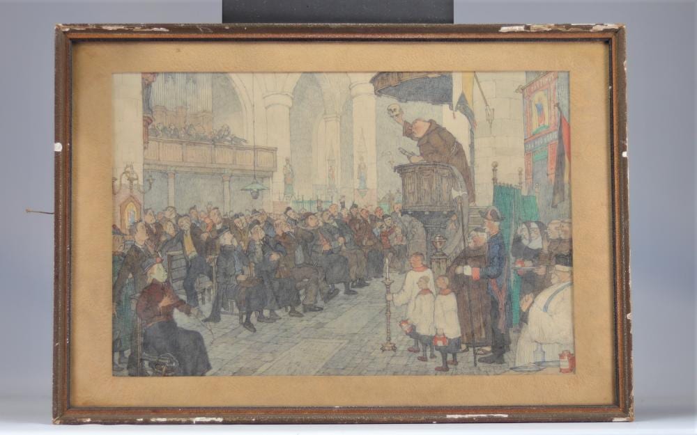 Henri Adriaan Jelinger comparable auction result: han jelinger 1895 1961 mixed technique drawing humorous church scene