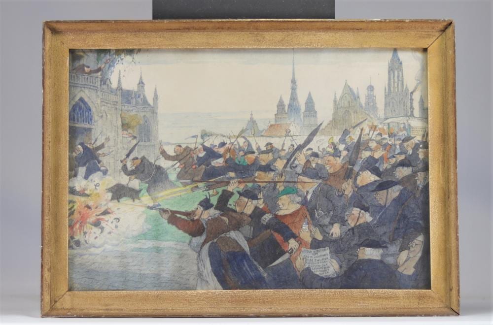 Henri Adriaan Jelinger comparable auction result: han jelinger 1895 1961 mixed technique humorous scene drawing