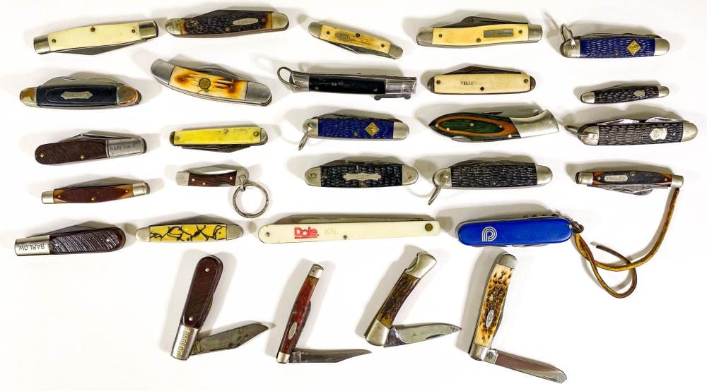 Vintage (28) Pocket Knives [Case XX; Barlow] sold by Grant Zahajko Auctions, LLC, lot 66N — auction record photograph