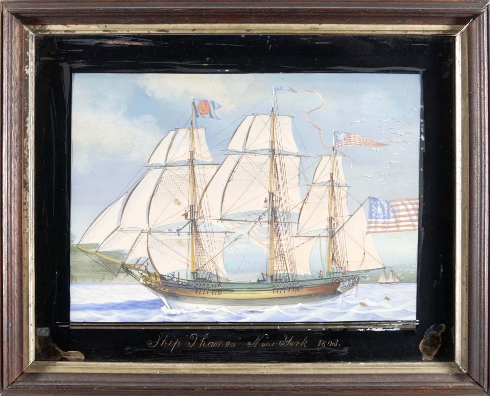 Michele Felice Cornè comparable auction result: michele felice corn italian american 1752 1845 1803 ship thames of new york sight ht 13 3 4 wd 17 1 2 in