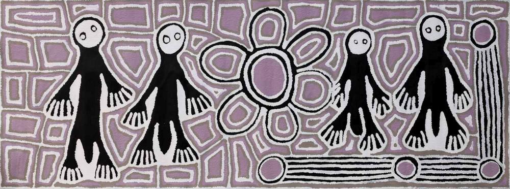 Linda Syddick Napaltjarri comparable auction result: linda syddick napaltjarri the explorers acrylic on linen painted in 2017 comes with certificate of authenticity artwork is not stretched 70cm x 184cm