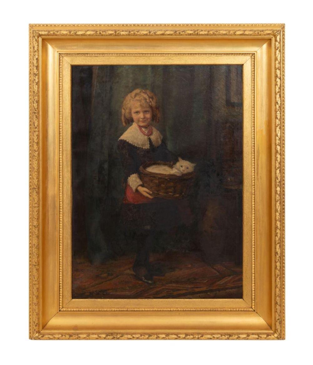 Charles Gogin comparable auction result: charles gogin portrait of a girl cat o c