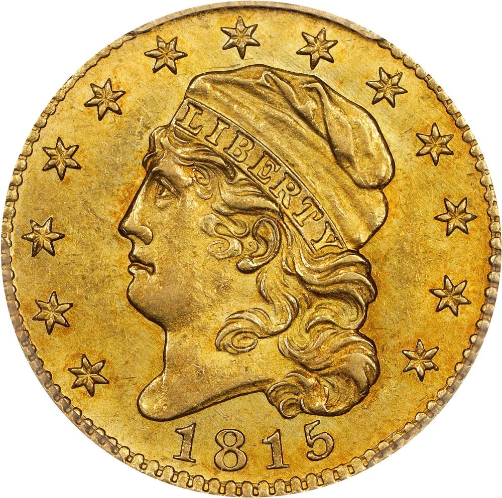1815 Capped Head Left Half Eagle. BD-1, the only known dies. Rarity-7. MS-64 (PCGS). sold by Stack's Bowers Galleries, lot 5125 — auction record photograph