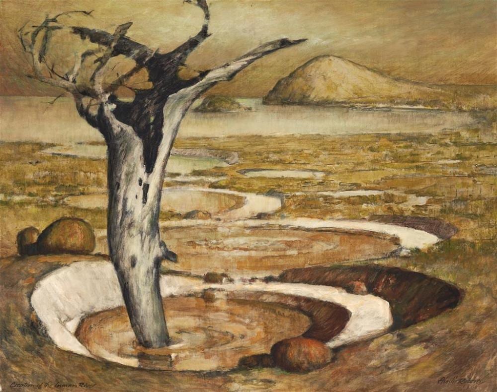Ainslie Roberts comparable auction result: ainslie roberts 1911 1993 creation of the inman river 1966 oil on masonite 53 x 67 cm frame 70 x 84 x 3 cm signed and dated