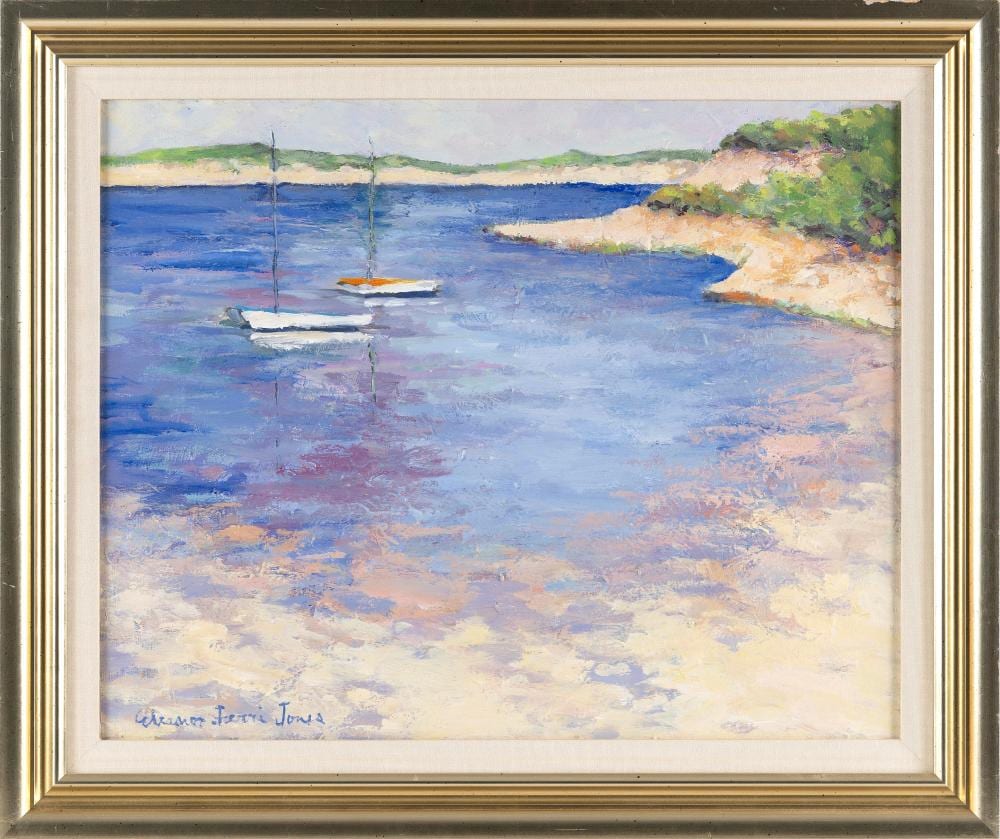 Eleanor Ferri Jones comparable auction result: eleanor ferri jones massachusetts 1930 2008 sailboats moored in an inlet oil on canvas 16 x 20 framed 20 5 x 24 5