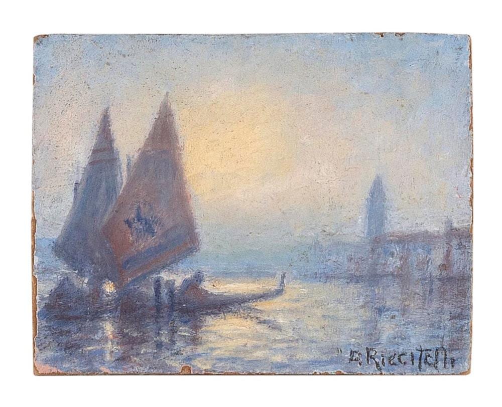 Domenico Riccitelli comparable auction result: domenico riccitelli rhode island italy 1881 1970 twilight in venice oil on board 3 25 x 4 25 unframed